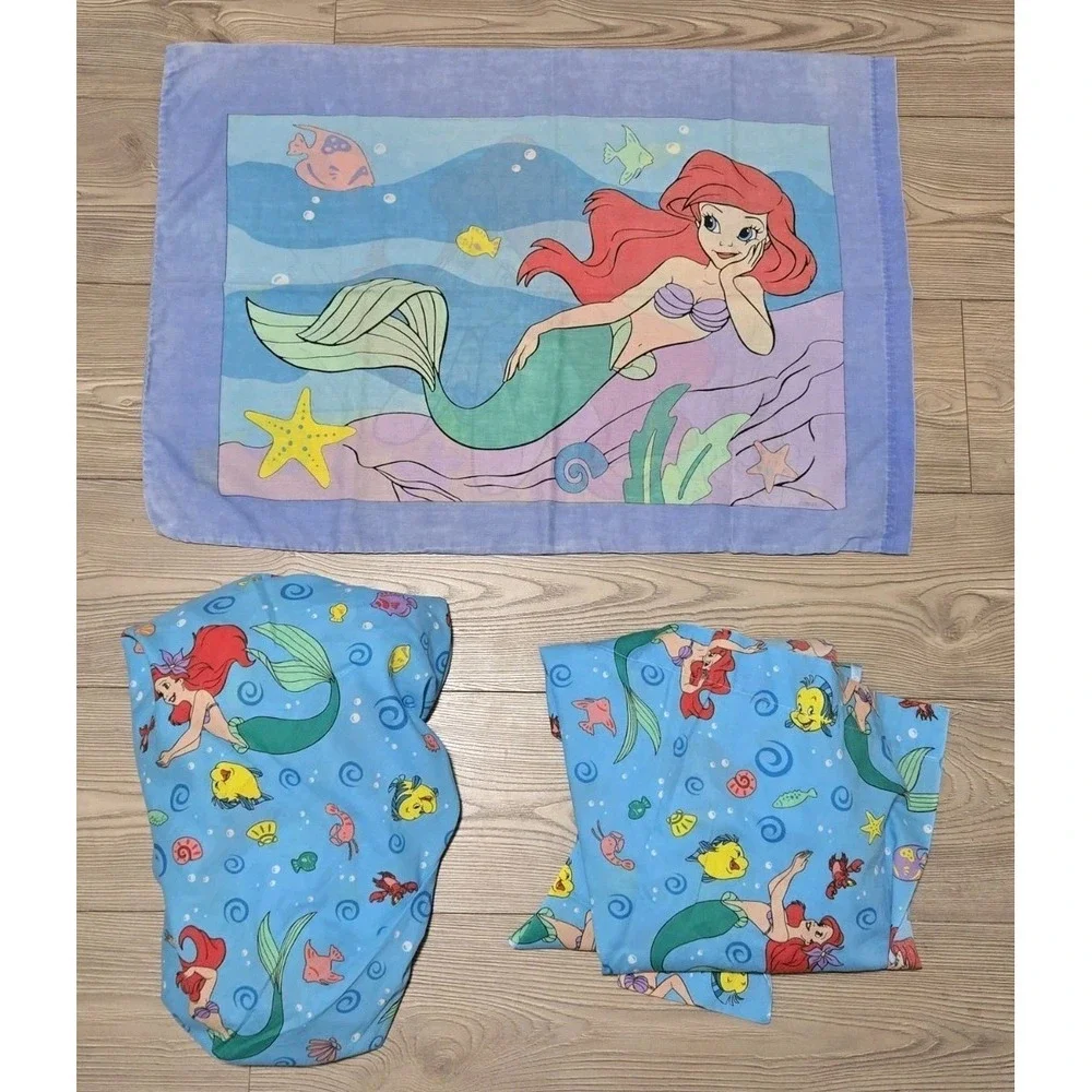 Dundee The Little Mermaid Bed Set Vtg Pillowcase Fitted Sheets 3pc Toddler Crib